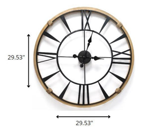 Homeroots Round Metal  Wood Frame Columbus  Wall Clock  Metal 373143