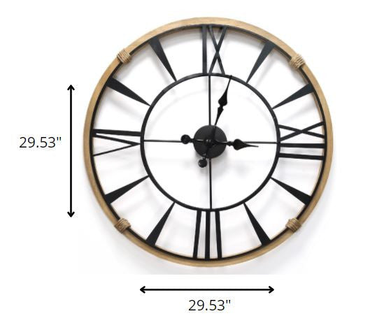 Homeroots Round Metal  Wood Frame Columbus  Wall Clock  Metal 373143