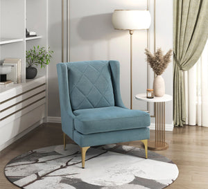 English Elm Modern Luxury Chenille Upholstery Wingback Accent Chair with Diamond Stitching, Gold Metal Legs and Reversible Cushion for Durable Comfort and Style Blue 32.5 L x 28 W x 19 H B011P308539