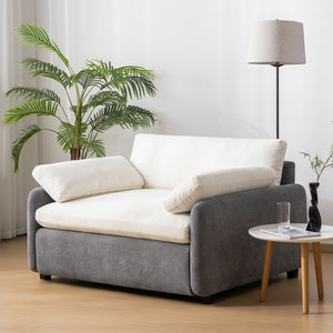 English Elm 50*43" Oversized Chenille Armchair Deep Lounge Seat Modern Minimalist Living Room Chair Gray+Cream N723S5042E