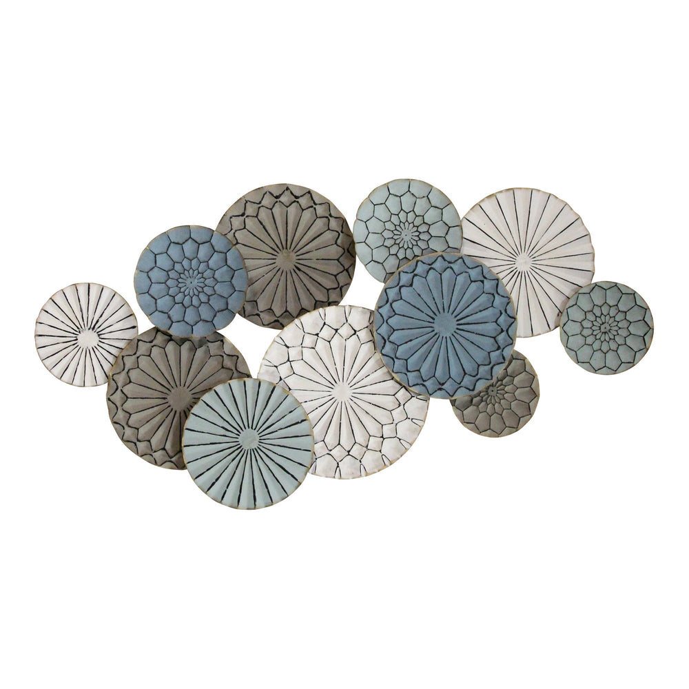 Homeroots Boho Blue Green Ivory Metal Plates Wall Decor  Metal 373223