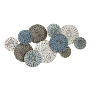 Homeroots Boho Blue Green Ivory Metal Plates Wall Decor  Metal 373223