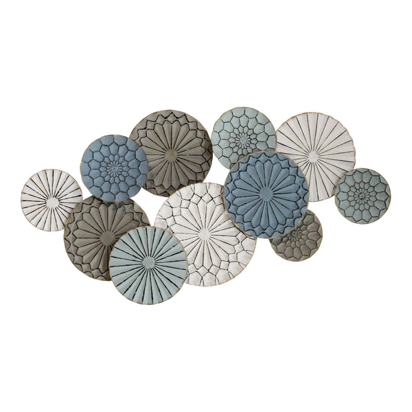 Homeroots Boho Blue Green Ivory Metal Plates Wall Decor  Metal 373223