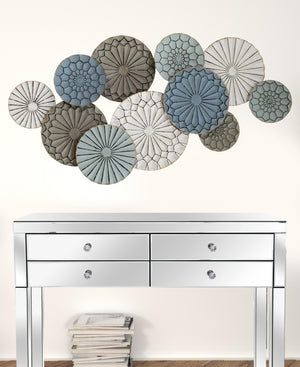 Homeroots Boho Blue Green Ivory Metal Plates Wall Decor  Metal 373223