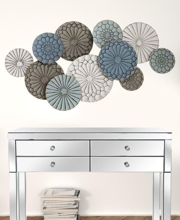 Homeroots Boho Blue Green Ivory Metal Plates Wall Decor  Metal 373223