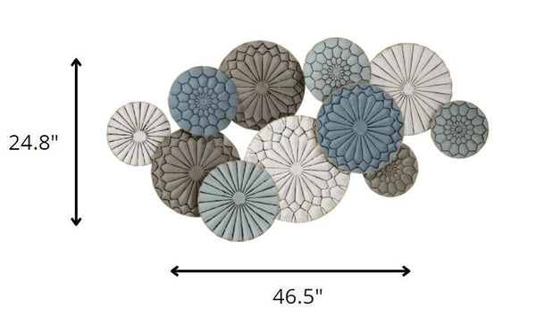 Homeroots Boho Blue Green Ivory Metal Plates Wall Decor  Metal 373223