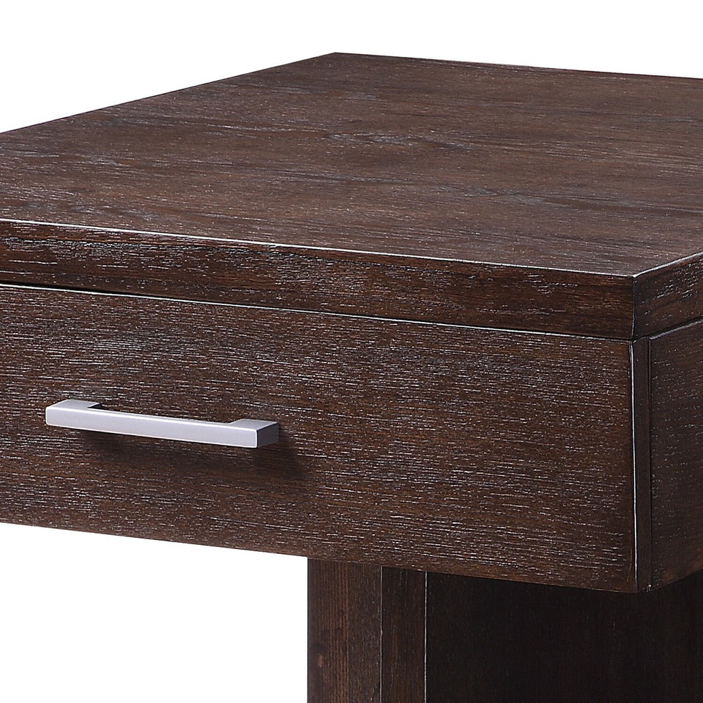 English Elm Walnut Modern 1-Drawer End Table with Safety-Stop Drawer, Divided Lower Shelf & Sturdy Bracket Legs B062P186490