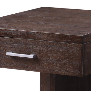English Elm Walnut Modern 1-Drawer End Table with Safety-Stop Drawer, Divided Lower Shelf & Sturdy Bracket Legs B062P186490