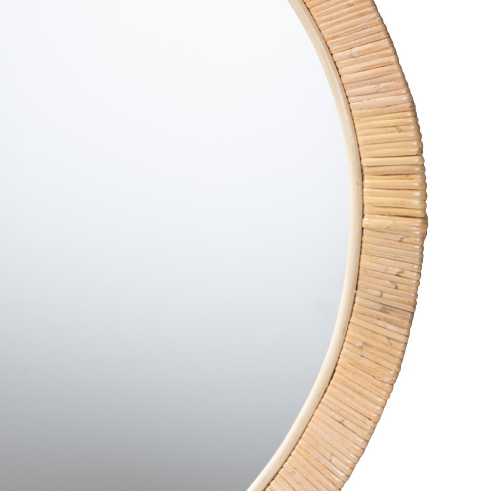 English Elm Modern Rattan Woven Round Wall Mirror Mahogany Frame Bohemian Organic Decor B2750P467646