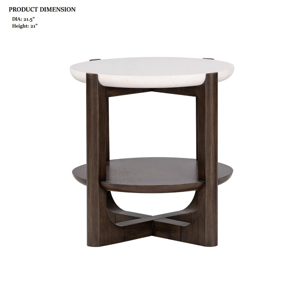 English Elm Transitional End Table With Quartz Stone Top And Dark Walnut Trestle Base For Stylish Living Rooms B2741P404268-GIGA