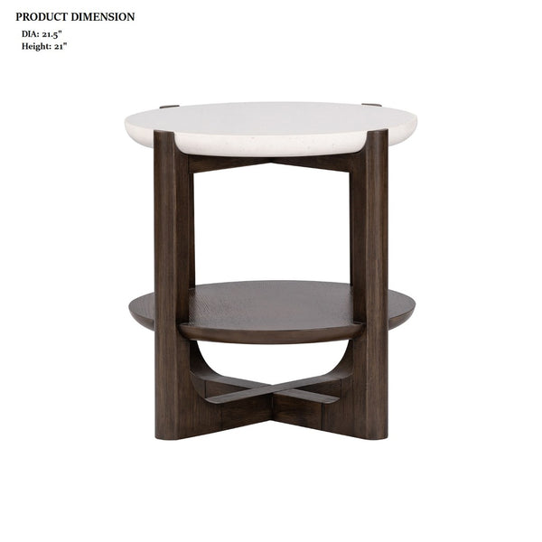 English Elm Transitional End Table With Quartz Stone Top And Dark Walnut Trestle Base For Stylish Living Rooms B2741P404268-GIGA