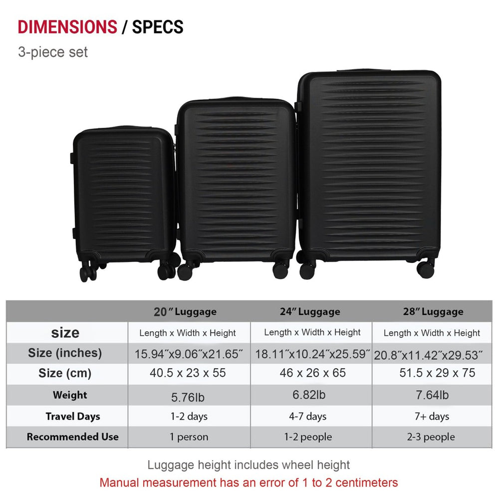 English Elm 2025 Hardshell Abs 3 Piece Luggage Set Matte Spinner Wheels Combo Lock Travel Acacia Wood,Antique Black W2710P417747