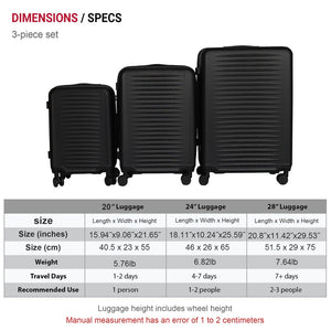 English Elm 2025 Hardshell Abs 3 Piece Luggage Set Matte Spinner Wheels Combo Lock Travel Acacia Wood,Antique Black W2710P417747