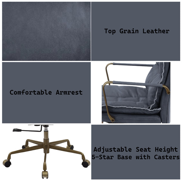 English Elm Tinzud Gray Top-Grain Leather Office Chair with 360° Swivel, Adjustable Height, 5-Star Casters B2726P287328