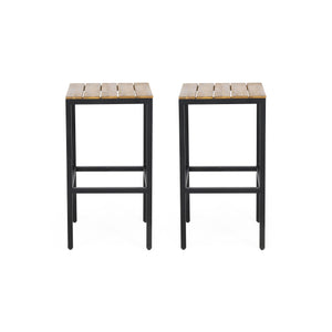 English Elm Christopher Knight Home® - EZRA Outdoor Acacia Bar Stool Set of 2 — Handcrafted Teak Finish Wood Tops, Sturdy Iron Frames Teak+ Black 70262.00