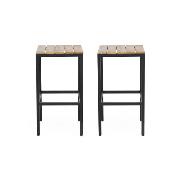 English Elm Christopher Knight Home® - EZRA Outdoor Acacia Bar Stool Set of 2 — Handcrafted Teak Finish Wood Tops, Sturdy Iron Frames Teak+ Black 70262.00
