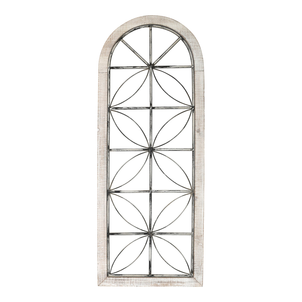Homeroots Distressed White Metal & Wood Window Panel  Metal 373420