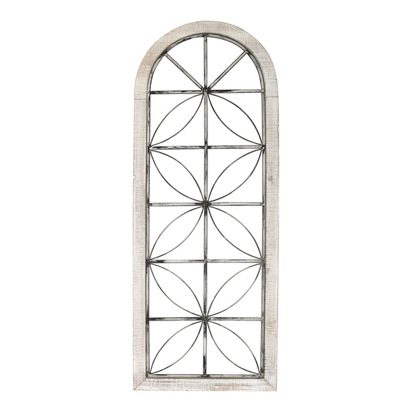 Homeroots Distressed White Metal & Wood Window Panel  Metal 373420