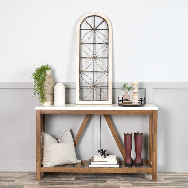 Homeroots Distressed White Metal & Wood Window Panel  Metal 373420