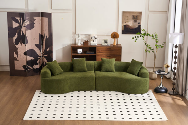 English Elm Curved Boneless Sofa modular 110" sectional with high-density foam & spring core, kid‑friendly curves, no assembly required for easy moving and cozy lounging Green W2231S00006