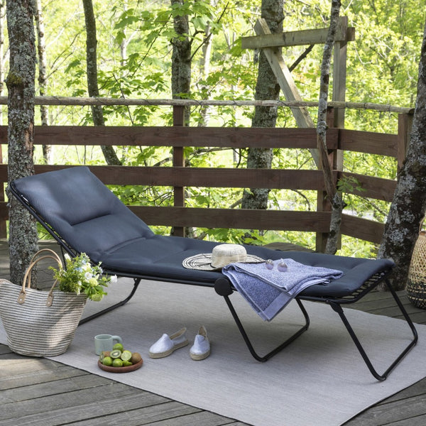 HomeRoots 28" Black Steel Outdoor Chaise Lounge with Adjustable Recline, Cushioned Comfort & Easy Storage 373468