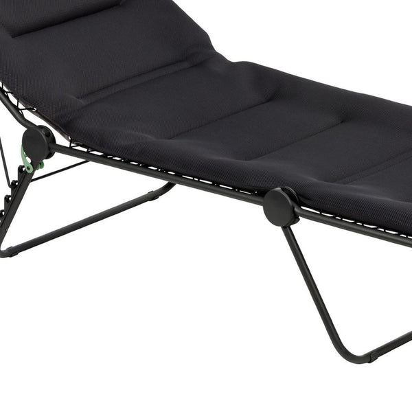 HomeRoots 28" Black Steel Outdoor Chaise Lounge with Adjustable Recline, Cushioned Comfort & Easy Storage 373468