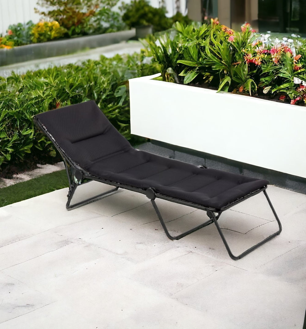 Homeroots 28" Black And Steel Outdoor Chaise Lounge With Black Cushion  Steel 373468