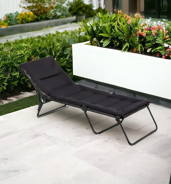 Homeroots 28" Black And Steel Outdoor Chaise Lounge With Black Cushion  Steel 373468