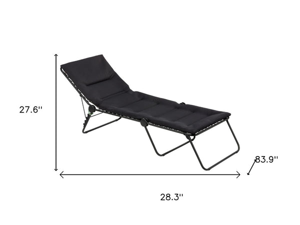 HomeRoots 28" Black Steel Outdoor Chaise Lounge with Adjustable Recline, Cushioned Comfort & Easy Storage 373468