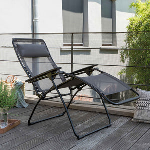 HomeRoots 28" Graphite Metal Zero Gravity Recliner Chair with Cushioned Comfort for Ultimate Outdoor Relaxation 373469