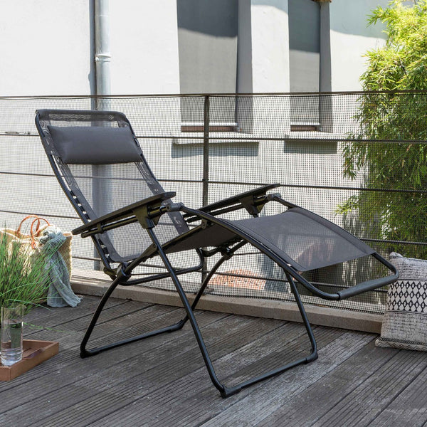 HomeRoots 28" Graphite Metal Zero Gravity Recliner Chair with Cushioned Comfort for Ultimate Outdoor Relaxation 373469