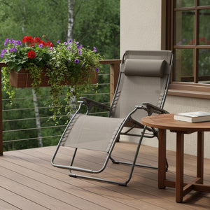 HomeRoots 30" Light Gray Zero Gravity Chair with Chrome Steel Frame - Ultimate Comfort for Outdoor Relaxation Graphite 373470