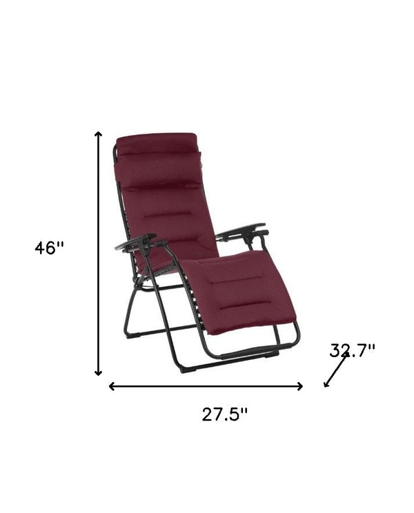 Homeroots 28" Red Steel Outdoor Zero Gravity Chair With Red Cushion  Metal 373471