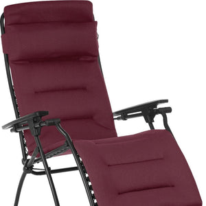 HomeRoots 28" Red Steel Zero Gravity Chair – Effortless Comfort with Detachable Cushion for Indoor and Outdoor Use 373471