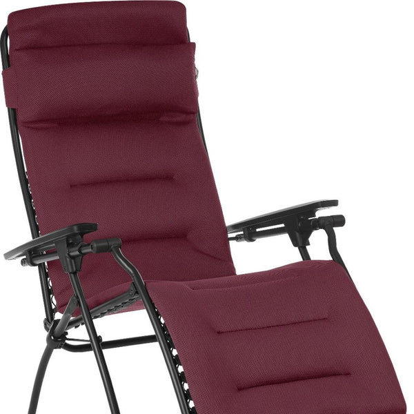 HomeRoots 28" Red Steel Zero Gravity Chair – Effortless Comfort with Detachable Cushion for Indoor and Outdoor Use 373471