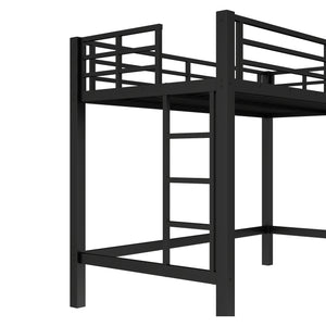 English Elm Twin Metal Loft Bed Twin XL Black - Sturdy Minimalist Bunk with Ladder, Guardrails & Underbed Storage Space W1580P370677