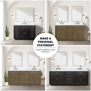 English Elm Brown Oak Double Bathroom Vanity with Carrara Marble Top and Frameless Mirrors B2731S01552