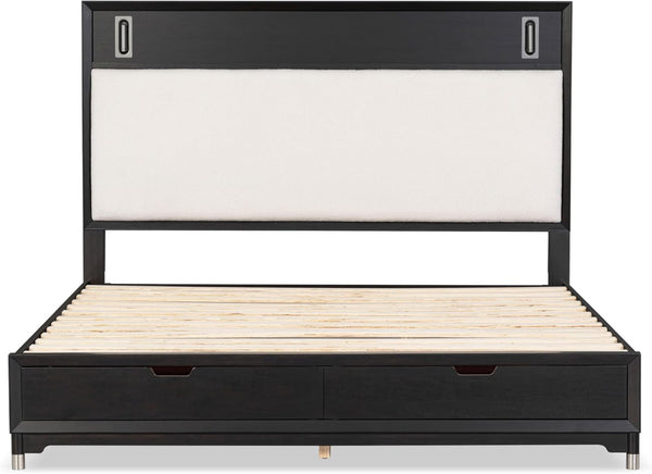 English Elm Mid-century Modern Eastern King Storage Bed Upholstered Headboard with Led Reading Lights B2741S00794