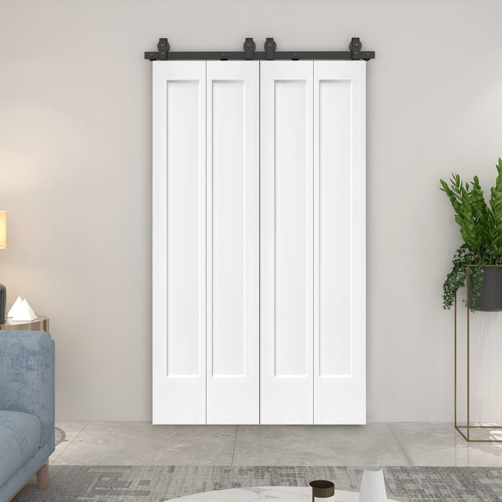 English Elm 48 in White Shaker Mdf Bi-fold Barn Door with Hardware Kit for Closets and Pantries B2763P491028