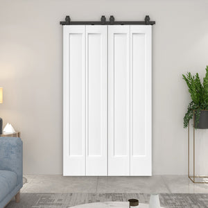 English Elm 24 in Primed Mdf Bi-fold Barn Door with Raised 6-panel Profile and Sliding Hardware B2763P491029