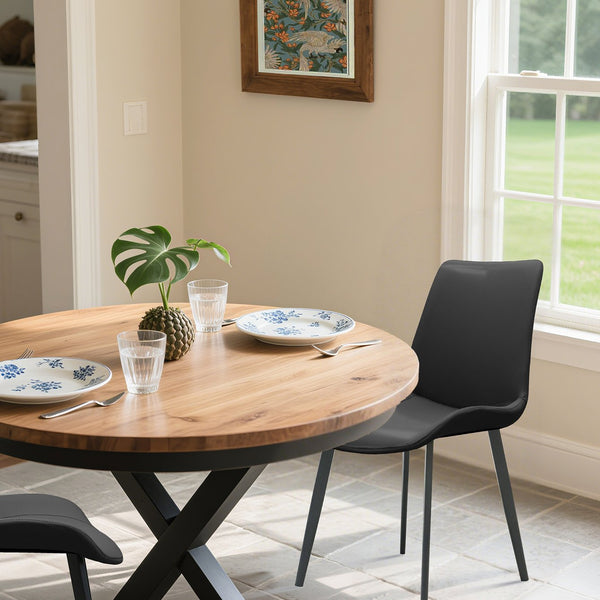 English Elm Black Pu Leather Dining Chair Set Of 4 – Modern Ergonomic Design With Metal Legs For Home & Office T3967P384553