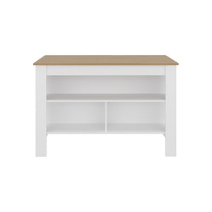 English Elm White Two-tone Oak Veneer Kitchen Island with Open Shelf for Modern Cooking Spaces B062P483741