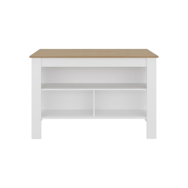 English Elm White Two-tone Oak Veneer Kitchen Island with Open Shelf for Modern Cooking Spaces B062P483741