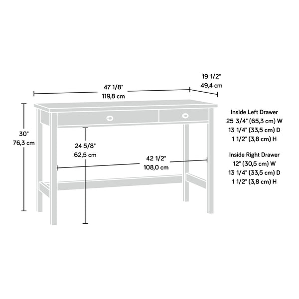 English Elm Writing Desk Brown Finish with Spacious Work Surface & 2 Smooth-Glide Drawers, Oak Accent, Durable B356P402706