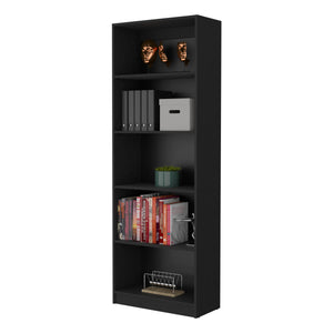 English Elm Sutton Black 4-Shelf Bookcase with Extra Open Shelf, Space-Saving Particle Board Storage Unit B128P176161