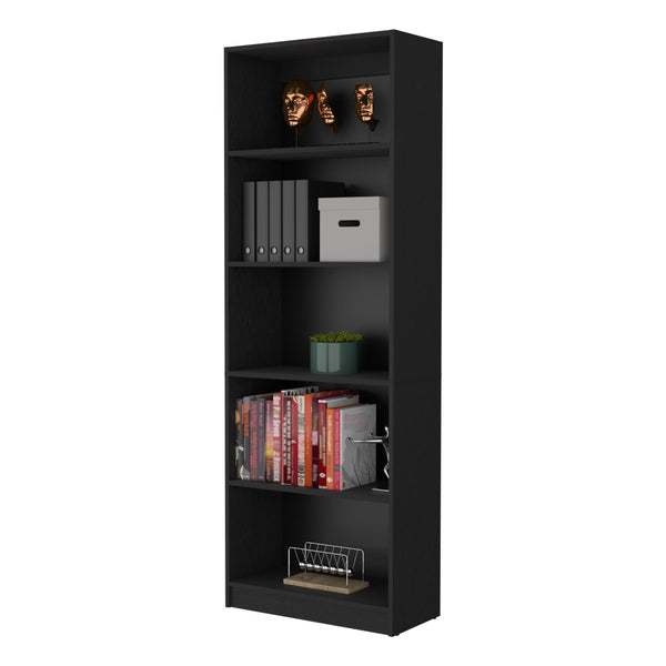 English Elm Sutton Black 4-Shelf Bookcase with Extra Open Shelf, Space-Saving Particle Board Storage Unit B128P176161