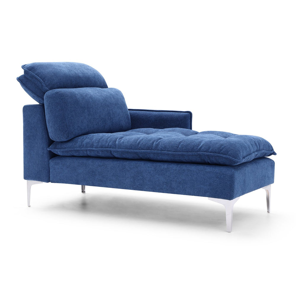 English Elm 55" Chaise Lounge Blue Upholstered Ergonomic Sofa with Left Armrest, Button Tufted Retro Design, Storage & Tool-Free Assembly W1117P226067