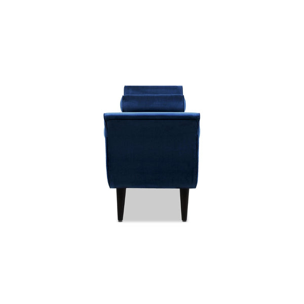 English Elm Alma Velvet Tufted Entryway Bench with Flared Arms and Bolster Pillows Included Navy Blue B2719P238449