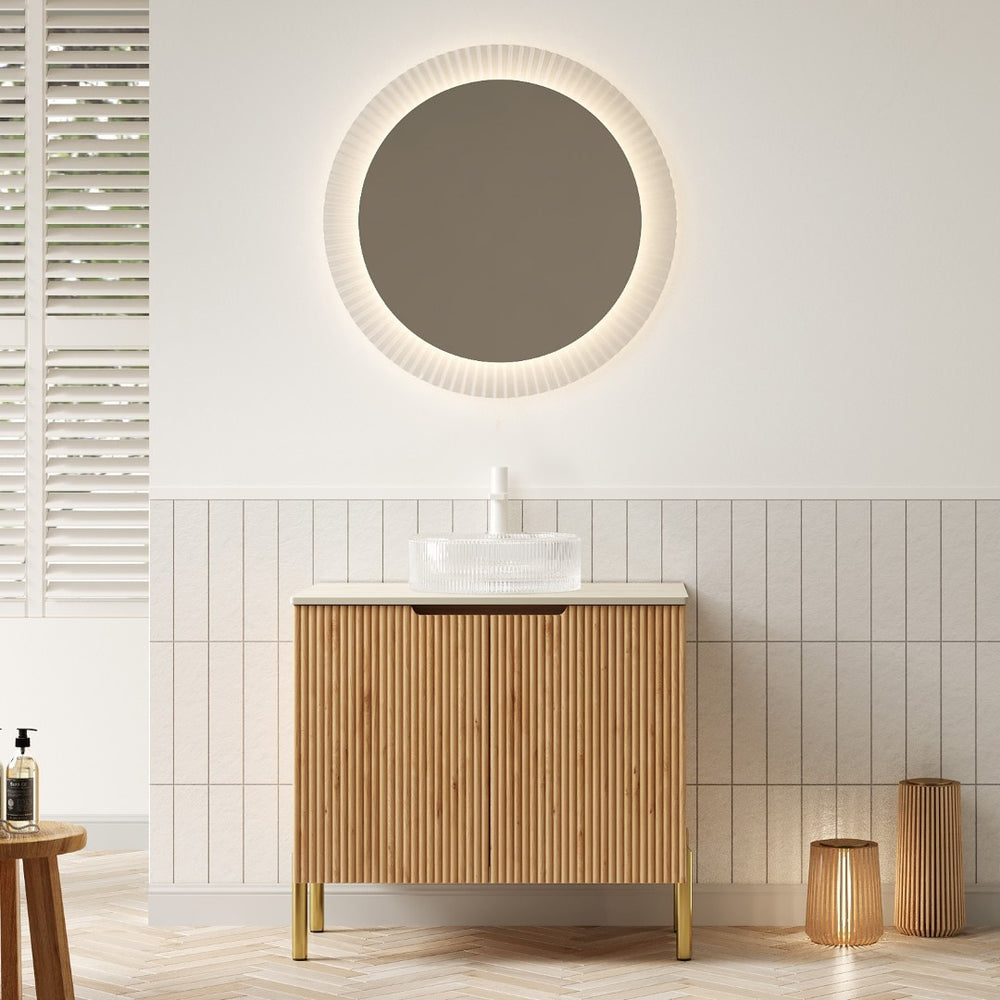 English Elm Turio Freestanding Bathroom Vanity Plywood Cabinet Sintered Stone Top Glass Basin W2615S00642
