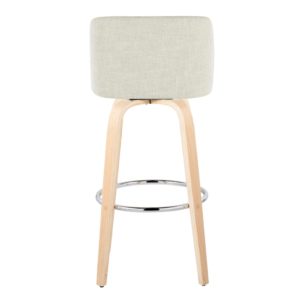English Elm Toriano 30" Contemporary Barstool Set Of 2 With Swivel In Natural Wood & Cream Fabric Comfort B202S00669-GIGA